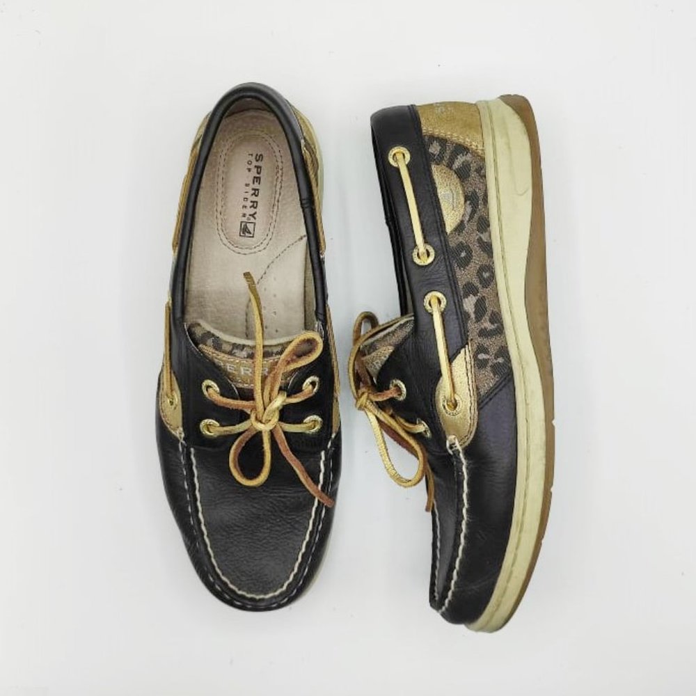 Sperry Top-Sider Bluefish womens 7M Leopard Black Boat Shoe STS93636